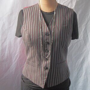 Linda Allard Ellen Tracy Sleeveless Vest Gray & Red, Wool & Rayon Size 10 Petite